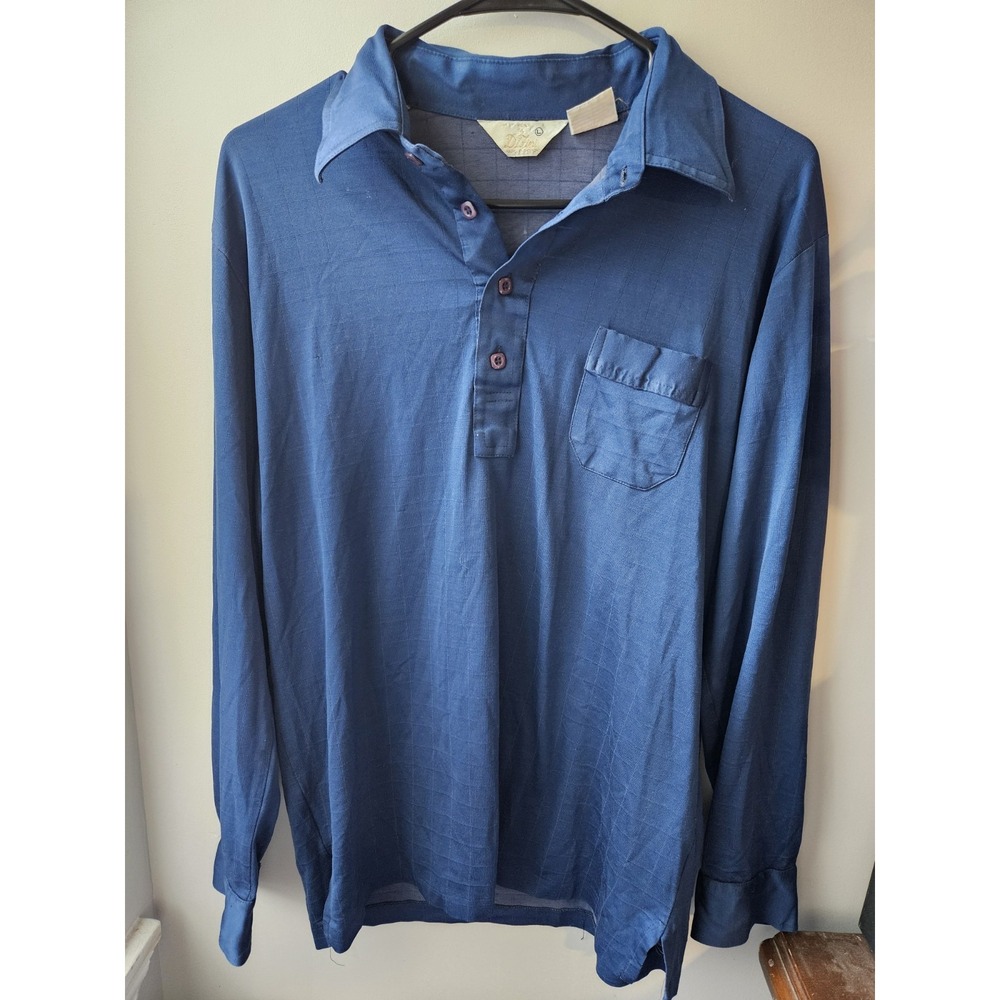 DiFini Knitwear‎ Royal Blue polo long sleeve shirt Sz Large. Made In Hongkong